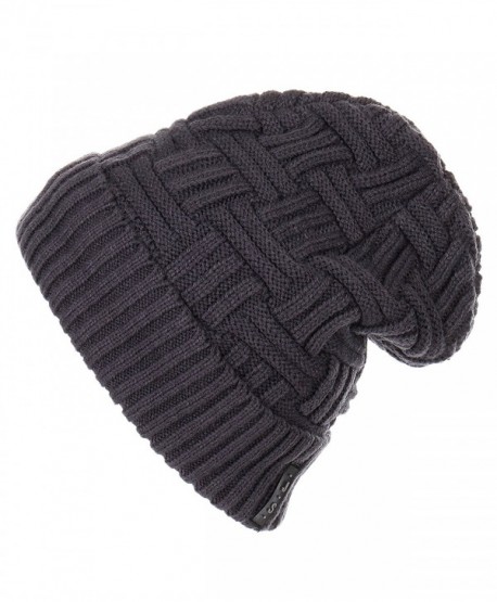 RufNTop Trendy Warm Ribbed Beanie Thick Slouchy Stretch Cable Knit Hat Soft Unisex Solid Skull Cap - Dark Grey - CM188IGNWM5