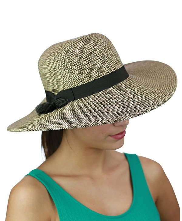 C.C Women's Solid Color Band with Tassel Summer Beach Floppy Brim Sun Hat - Brown Combo - CZ17YU8U2D7