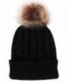 Verabella Women's Winter Soft Chunky Cable Knit Pom Pom Beanie Hats Skull Ski Cap - Black - CN188AO4SUK