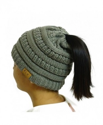 KLV CO Womens Messy Bun Beanie - Beanie Tail Soft Stretch Cable Knit High Ponytail Hat - Grey - CT187Q8G4MQ