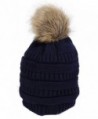 JNINTH Winter Knit Pom Pom Hat Faux Fox Raccoon Fur Cuff Beanie For Women Girls - Dark Blue - C1189463UER