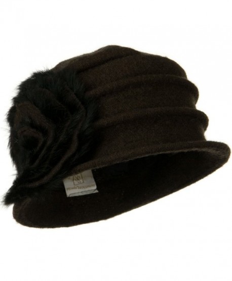 Wool Felt Hat with Big Fur Flower Ribbon - Dark Brown - CX110PN199P