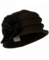 Wool Felt Hat with Big Fur Flower Ribbon - Dark Brown - CX110PN199P