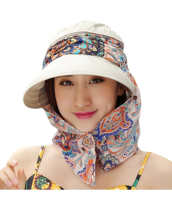 Ladies Summer Beach Cotton Big Brim Foldable Sun Floppy Sunblock Hat Hats Visor - Biege - CG12E5MN3LX