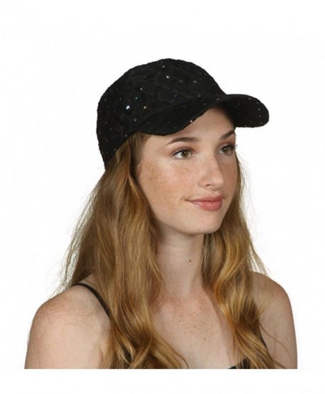 Womens Sequin Trim Baseball Cap - Black - CM11THI92LV