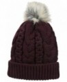 Terra Winter Pom Pom Beanie Hat | Plush Fleece Lined- Thick- Unisex | Skull Ski Cap - Dark Red - CR12N3ASZUQ