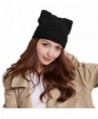 Penny's Women Cat Ear Beanie Hat Wool Braided Knit Trendy Winter Warm Cap - Dark Black - CS1895I895C