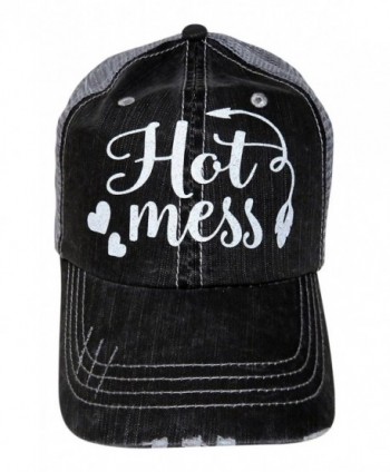 White Glitter Hot Mess Distressed Look Grey Trucker Cap Hat Fashion - CX17Y0S46I5