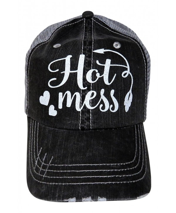 White Glitter Hot Mess Distressed Look Grey Trucker Cap Hat Fashion - CX17Y0S46I5