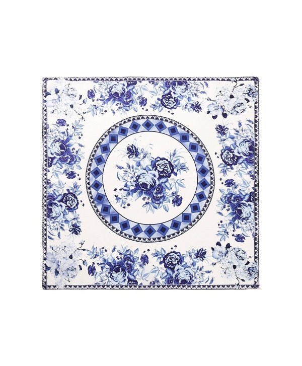 Aqueena Women's 100% Luxury Square Silk Neckerchief Digital Printing Scarf - Blue and White Porcelain - CD12IA532MZ