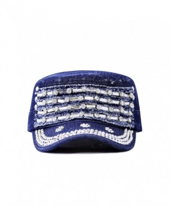 The Hat Depot 200h5366 Beaded Bling Crystal Rhinestone Cadet Cap 2 Colors - DARK DENIM BLUE - C11254LPFO7