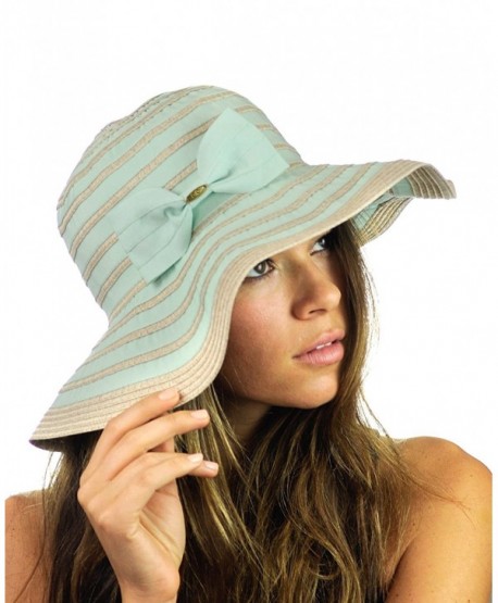 NYFASHION101 Women's Two Tone Weaved Removable Bow Floppy Brim Sun Hat - Mint - C712CU9TM13