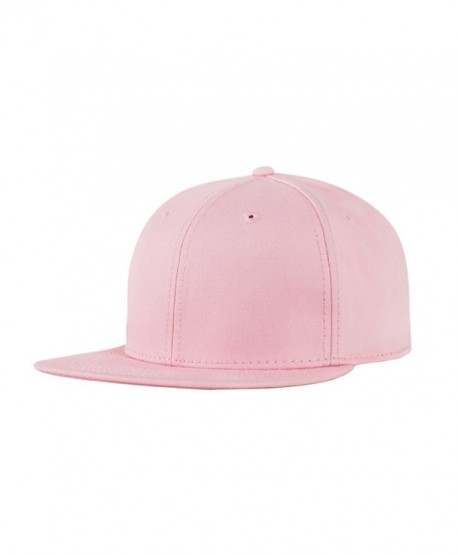 CACUSS Solid Cotton Flat Bill Brim Baseball Hat With Adjustable Snapback Hip Hop Cap - Pink - CI17YLM48HZ