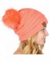 C.C Serenita Solid Ribbed Hat With Matching Faux Fur Pom-Pom Knit Beanie Hat - Coral - CT186GA4N27