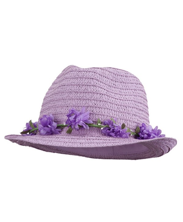 Women's Flower Lei Paper Fedora - Lavender - CC11V2VVQ6P